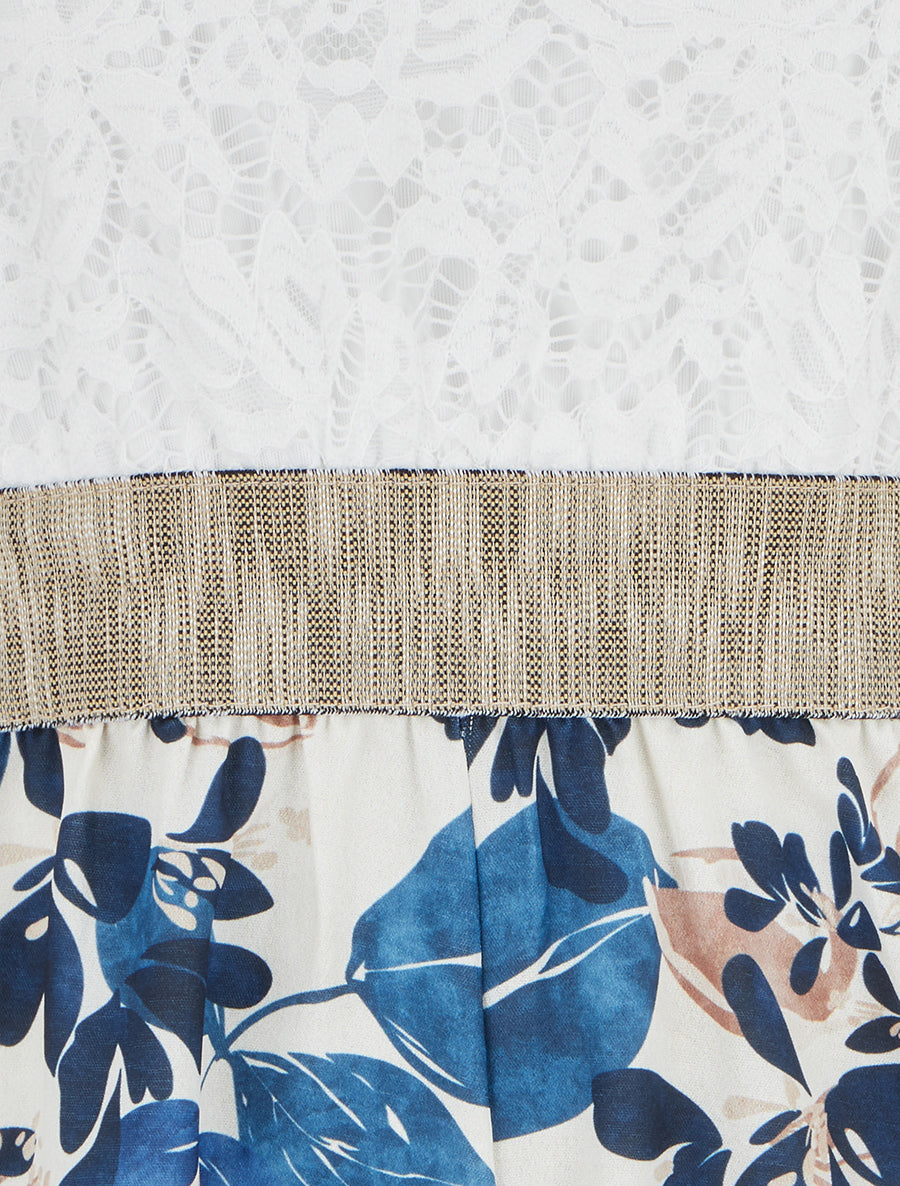 Combishort à dentelle et imprimé fleuri - Marine - 3
