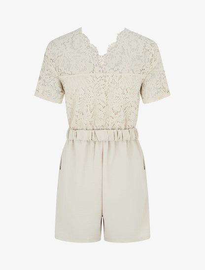 Combishort à buste en dentelle - Beige - 2
