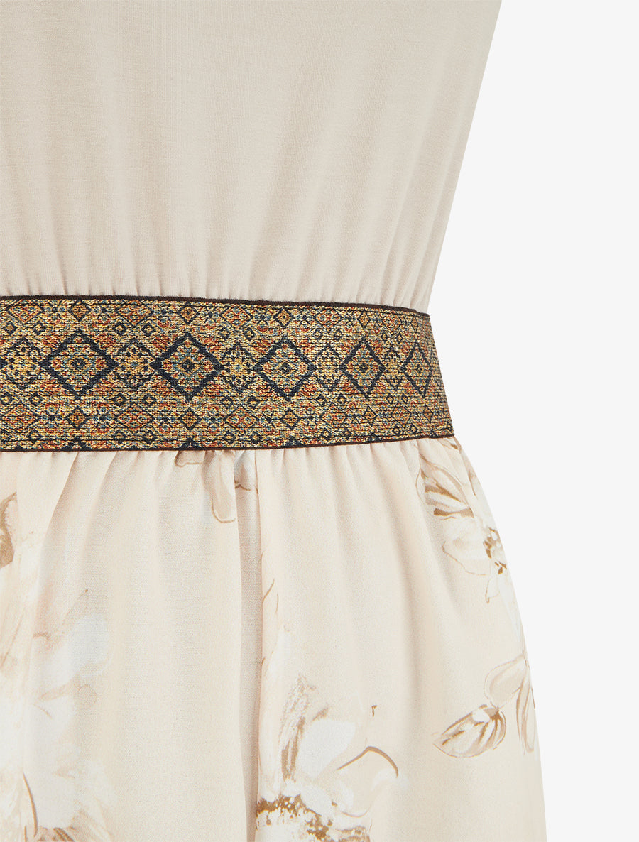 Combishort imprimé floral à bretelles fantaisies - Taupe - 3