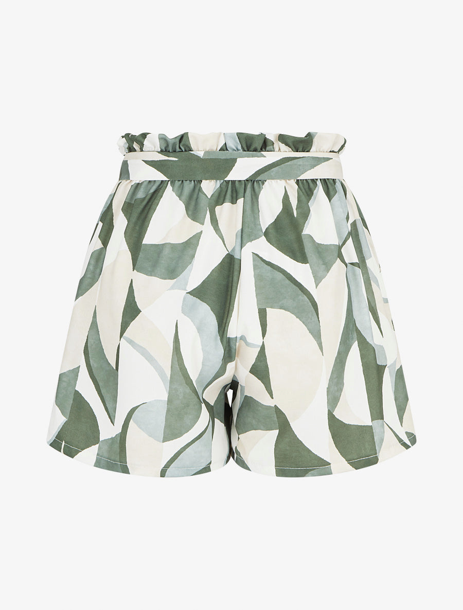 Short évasé imprimé graphique - Kaki - 2