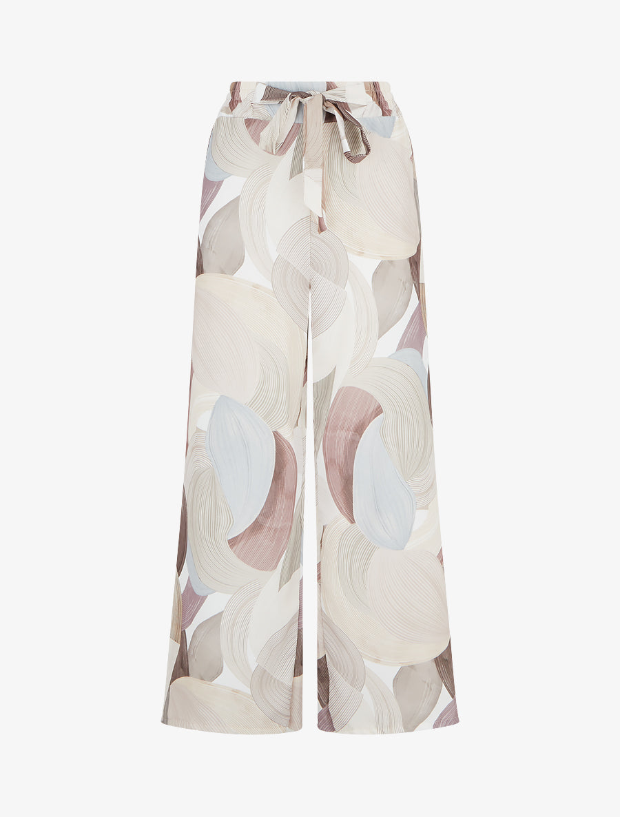 Pantalon fluide imprimé graphique - Beige - 1