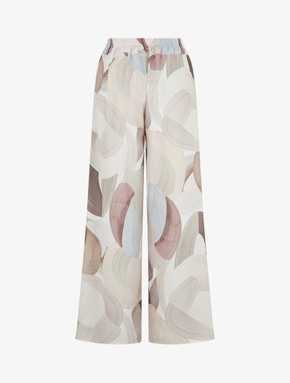 Pantalon fluide imprimé graphique - Beige - 2