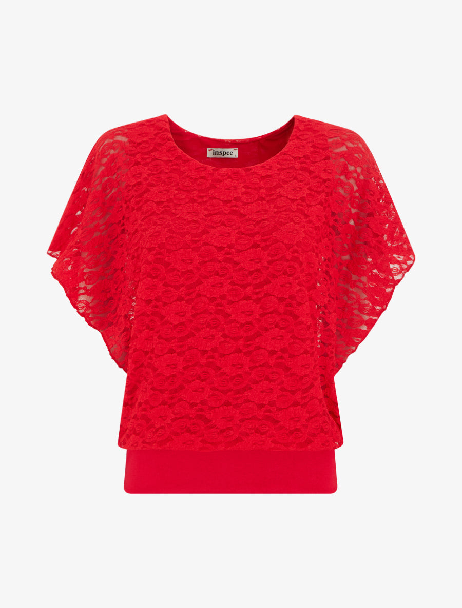 Top boule en dentelle - Rouge - 1
