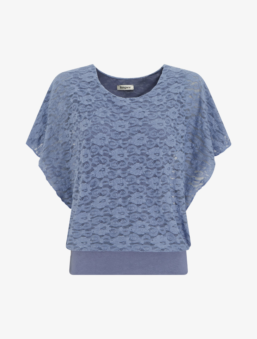 Top boule en dentelle - Bleu - 1