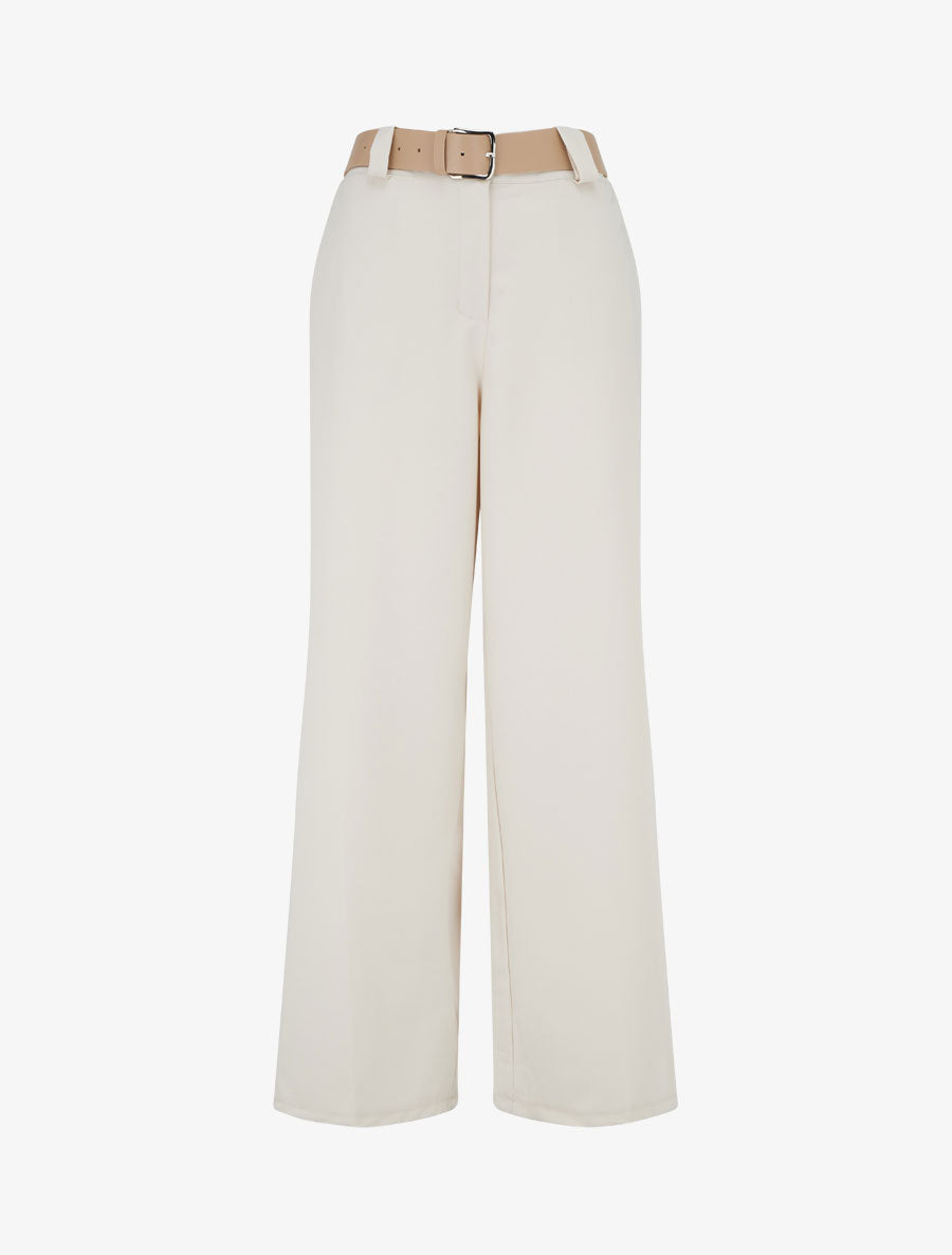 Pantalón recto liso elástico - Beis