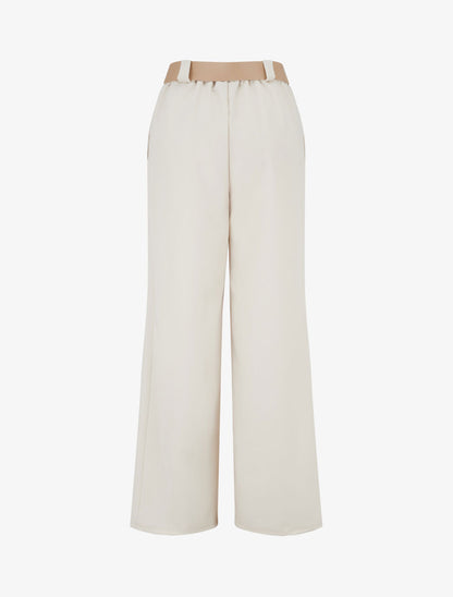 Pantalón recto liso elástico - Beis