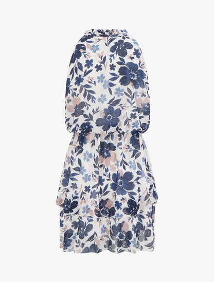 Robe imprimé fleuri à taille élastiquée - Marine - 2