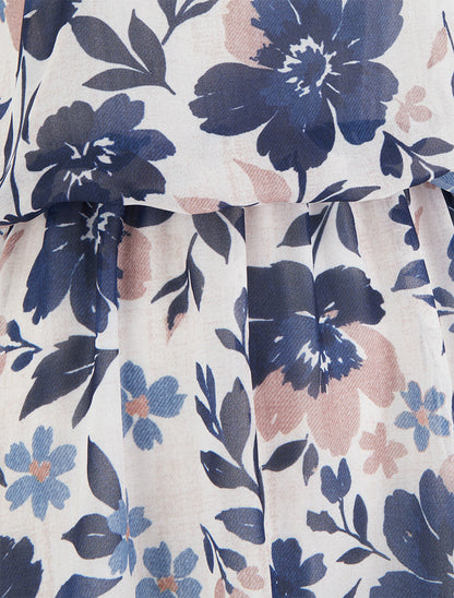 Robe imprimé fleuri à taille élastiquée - Marine - 3