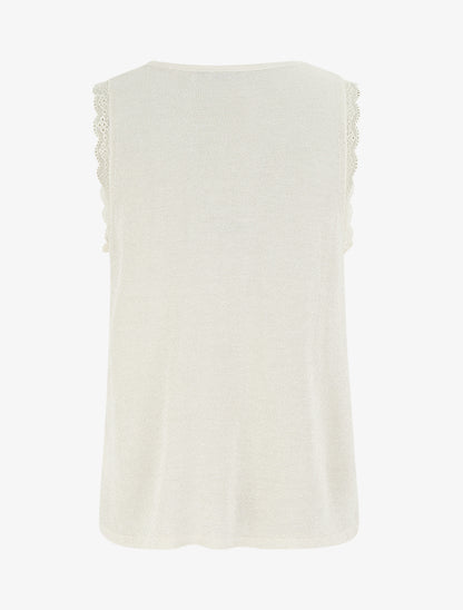 Débardeur irisé à col en dentelle - Beige - 2