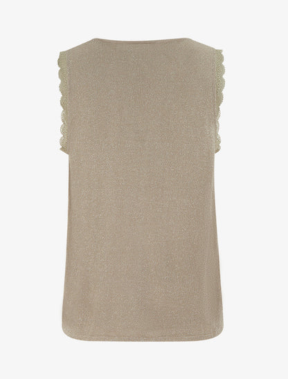 Débardeur irisé à col en dentelle - Taupe - 2