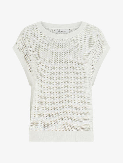Top en maille fine ajouré et irisé - Blanc - 1