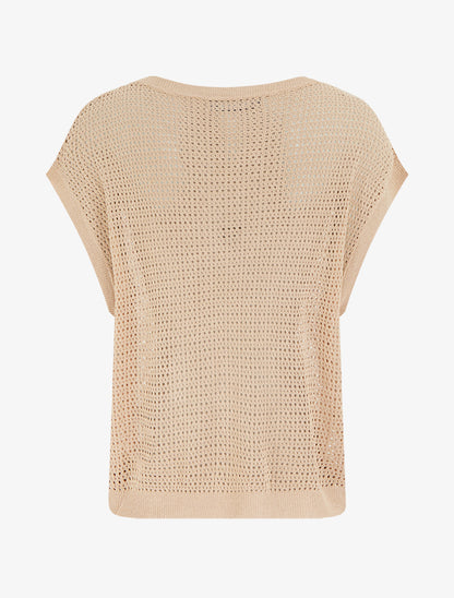 Top en maille fine ajouré et irisé - Rose saumon - 2