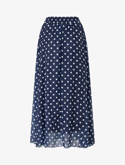 Jupe imprimé pois à taille élastiquée - Marine - 2