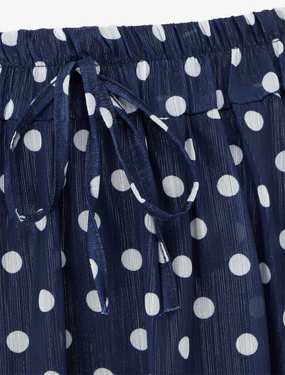 Jupe imprimé pois à taille élastiquée - Marine - 3