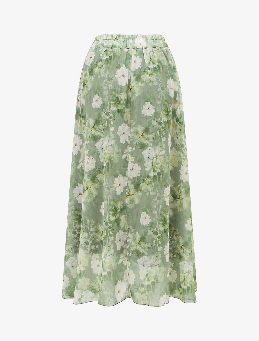 Jupe imprimé floral à taille élastiquée - Kaki - 2