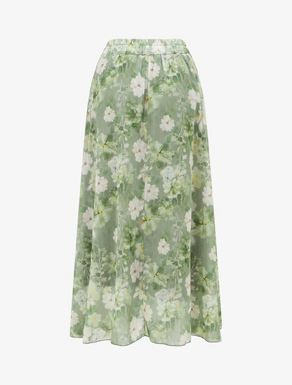 Jupe imprimé floral à taille élastiquée - Kaki - 2