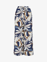 Pantalon imprimé abstrait à taille haute élastiquée - Marine - 1