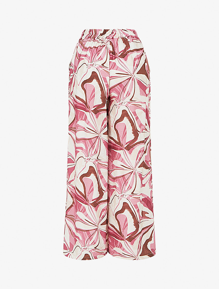 Pantalon imprimé abstrait à taille haute élastiquée - Rose - 2