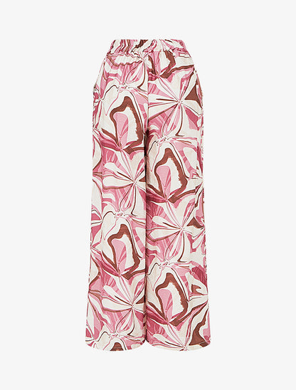 Pantalon imprimé abstrait à taille haute élastiquée - Rose - 2
