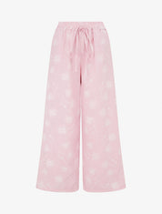 Pantalon en lin à broderie floral - Rose - 1