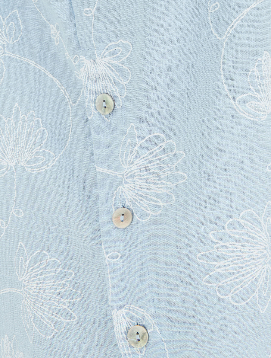 Top en lin à broderie floral - Bleu ciel - 3