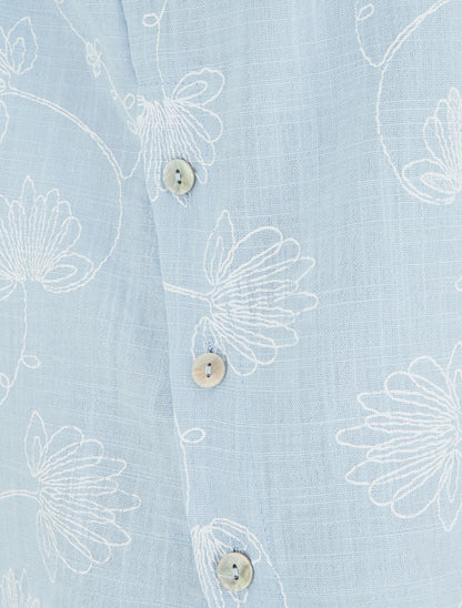 Top en lin à broderie floral - Bleu ciel - 3