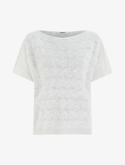 Top uni en maille ajourée à manches courtes - Blanc - 1