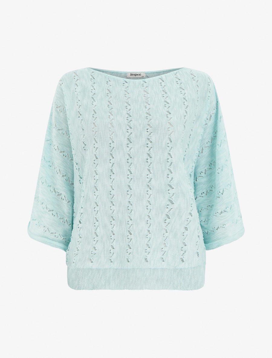 Top uni en maille ajourée à manches 3/4 - Turquoise - 1