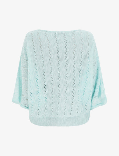 Top uni en maille ajourée à manches 3/4 - Turquoise - 2