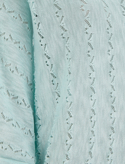 Top uni en maille ajourée à manches 3/4 - Turquoise - 3