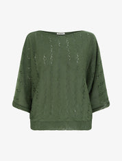 Top uni en maille ajourée à manches 3/4 - Kaki - 1
