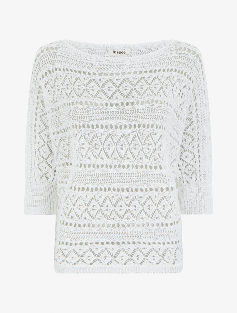 Top uni en maille ajourée - Blanc - 1