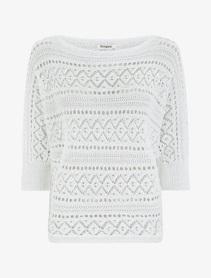 Top uni en maille ajourée - Blanc - 1