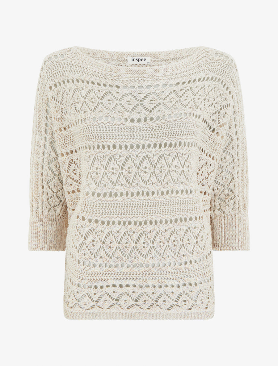 Top uni en maille ajourée - Beige - 1