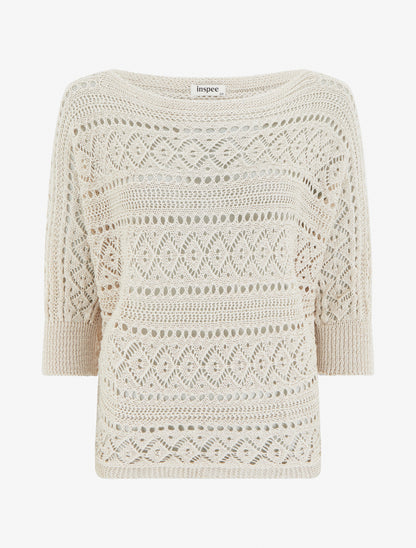Top uni en maille ajourée - Beige - 1