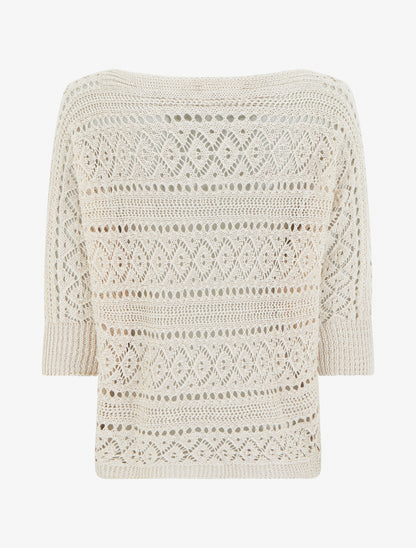 Top uni en maille ajourée - Beige - 2