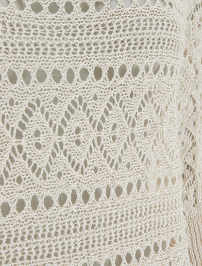 Top uni en maille ajourée - Beige - 3