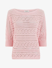 Top uni en maille ajourée - Rose - 1