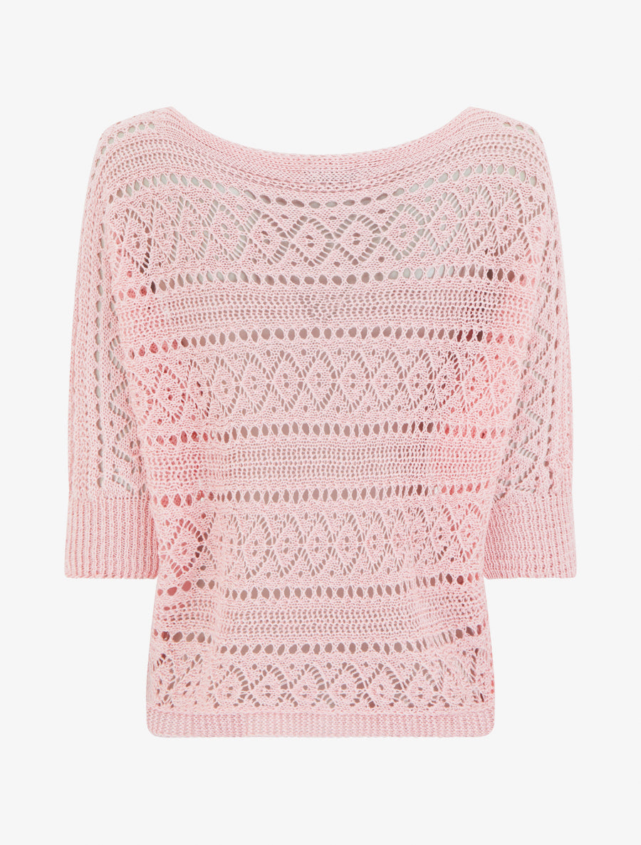 Top uni en maille ajourée - Rose - 2