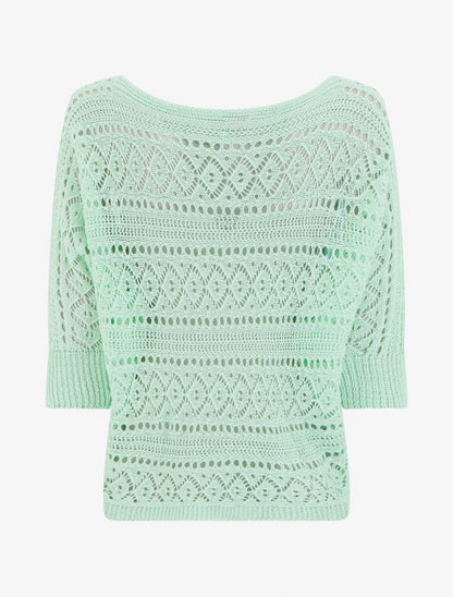Top uni en maille ajourée - Vert d&