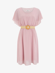 Robe mi-longue unie coupe patineuse - Rose - 1