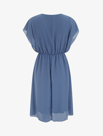 Robe évasée à manches courtes et col cache-coeur - Bleu - 2
