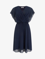 Robe évasée à manches courtes et col cache-coeur - Marine - 1