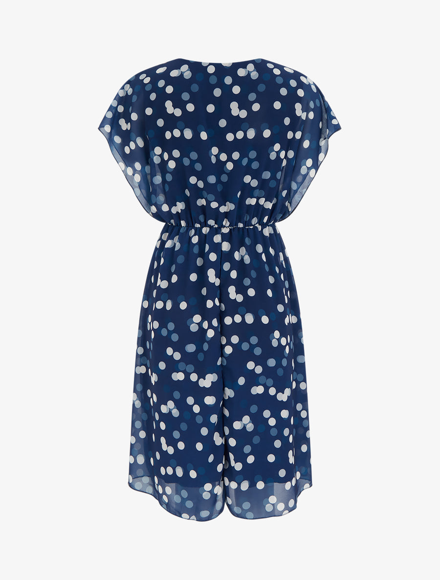 Robe imprimé pois à col cache-coeur - Marine - 2