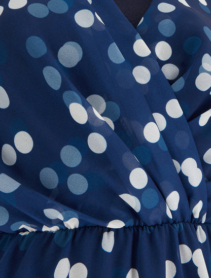 Robe imprimé pois à col cache-coeur - Marine - 3