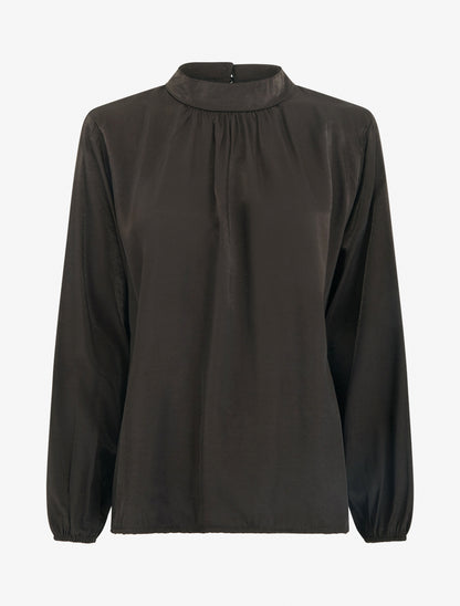 Blouse satinée à poignets élastiqués - Marron - 1