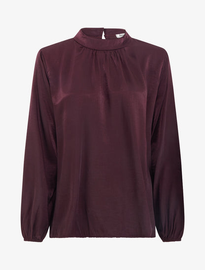 Blouse satinée à poignets élastiqués - Prune - 1