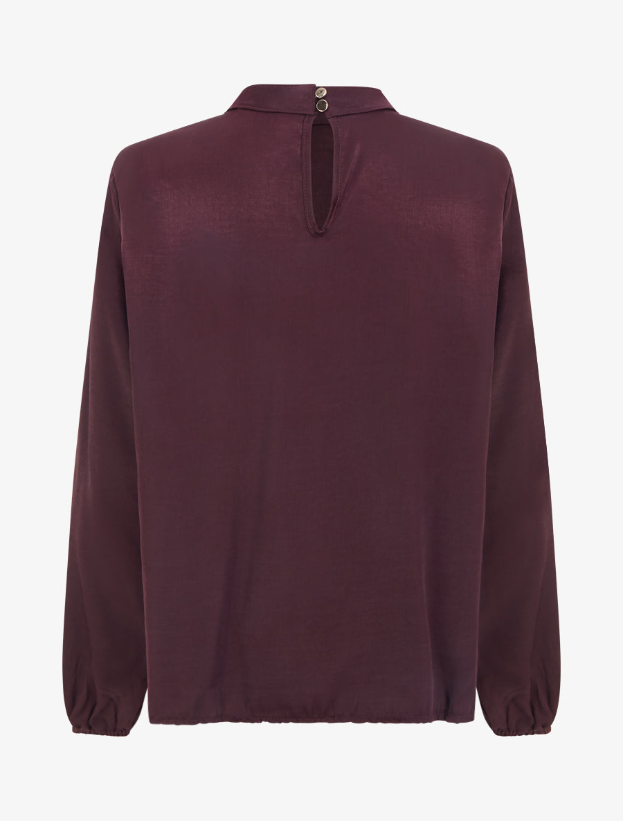 Blouse satinée à poignets élastiqués - Prune - 2