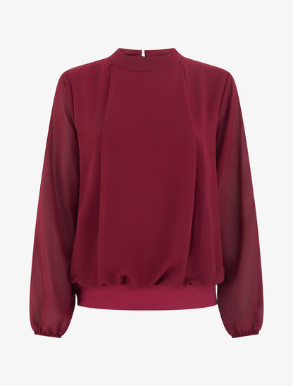 Blouse unie à poignets élastiqués - Bordeaux - 1
