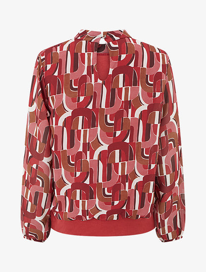 Blouse imprimé rétro à poignets élastiqués - Rouge - 2